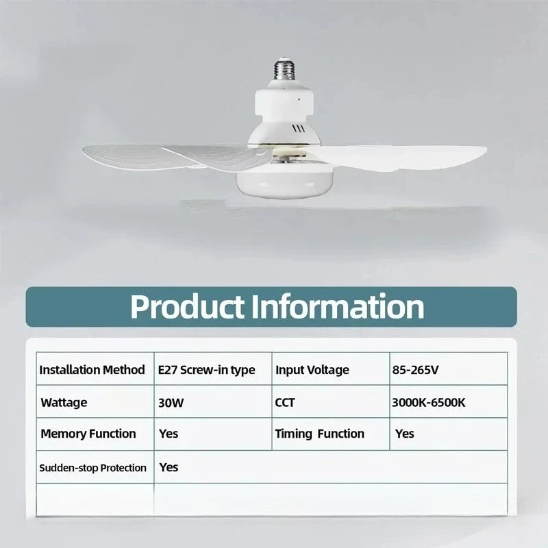 Portable LED Ceiling Socket Fan